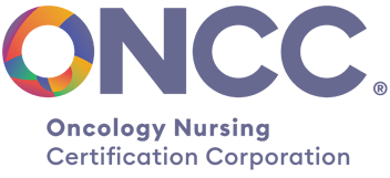 Purple letters ONCC with text underneath saying "Oncology Nursing Certification Corporation"